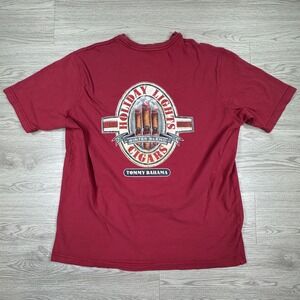 Tommy Bahama Mens T‎ Shirt Holiday Lights Cigars Winter Blend Red Medium Graphic